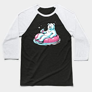 Pool Party White Bear Pink Float Novelty Funny Bear Baseball T-Shirt